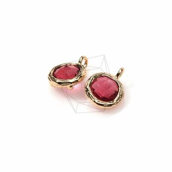 GLA-015-G【2個入り】ラウンドガラスチャーム,Round Framed Stone Charm(Ruby)の画像