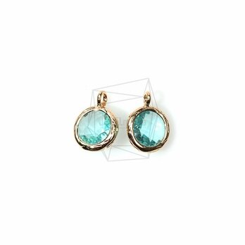 GLA-019-G【2個入り】ラウンドガラスチャーム,Round Framed Stone Charm(Aqua)の画像