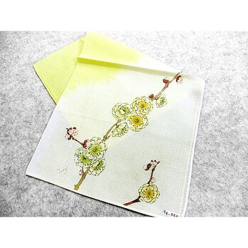綿ハンカチ（絞り染に八重梅の花）（黄色に白色）の画像