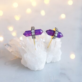 CZ, Purple Aventurine Stud Earringsの画像