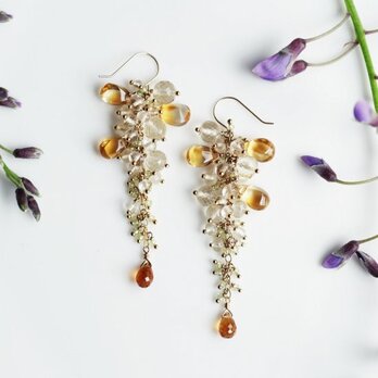 ☆K10シトリン・スキャポライト・ペリドットのシャンデリアピアス　～黄花藤の画像