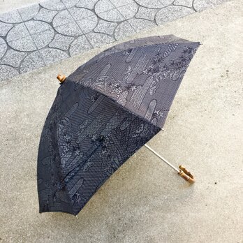 伸縮日傘とケース  正絹本番泥大島紬 着物リメイク ⑩の画像