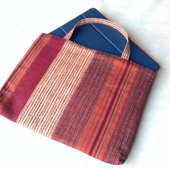 久留米織のパッチワークトートバッグ　赤の画像