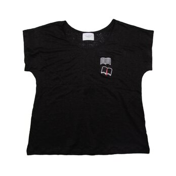 ボディーから当店オリジナル！本２冊　刺しゅう Ｔシャツ　リネン100%サラサラ　レディースフリー　Tcollectorの画像
