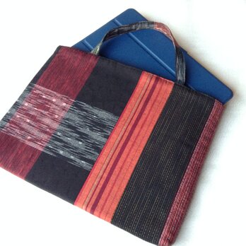 久留米織のパッチワークトートバッグ　赤と黒①の画像