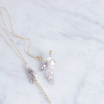 【Marble】14KGF Long Necklace,Glass Long Bar-Grey &-の画像