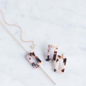 【Marble】14KGF Long Necklace,Glass Long Bar-Brown Mix-の画像