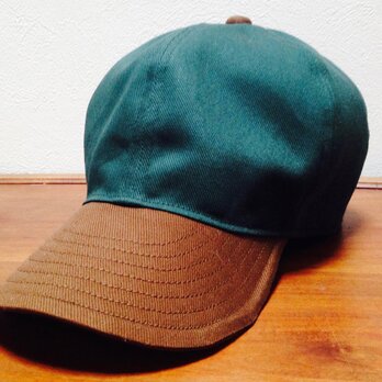 『特別ご注文品』 ツイル織 ツバ長大きめキャップGreen/Brown(65cm)の画像