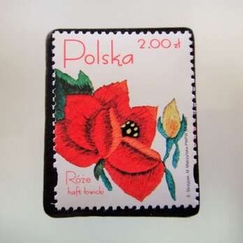 ポーランド　薔薇刺繍切手ブローチ　5180の画像