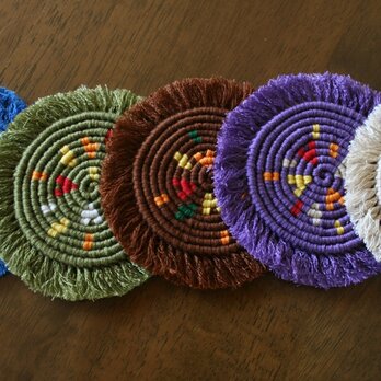 漂白剤が使えるマクラメ編み　ハートもあるよ♪コースター ５種類の色での画像