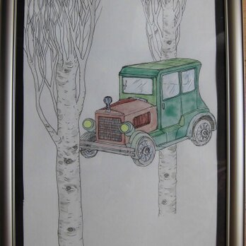 柏陽（ポプラ）と緑のT型フォードの画像