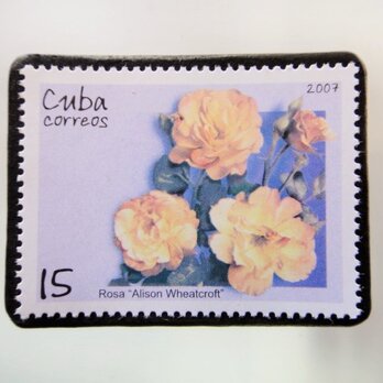 キューバ　薔薇切手ブローチ　5185の画像