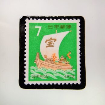★日本　宝船切手ブローチ　5196の画像