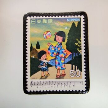 日本の歌　「夕やけこやけ」切手ブローチ　5200の画像