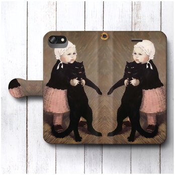 【スタンラン Girl with Cat】スマホケース手帳型 全機種 対応 絵画 人気 プレゼント iPhoneXRの画像