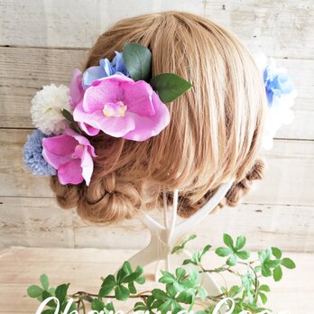 花雫 芍薬とオーキッドの髪飾り10点Set No500の画像