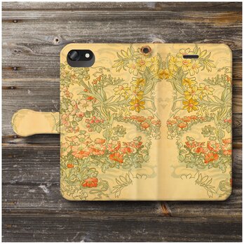 【ミュシャ アネモネ りんごの木 素画】スマホケース手帳型 全機種 対応 絵画 人気 プレゼント iPhoneXRの画像