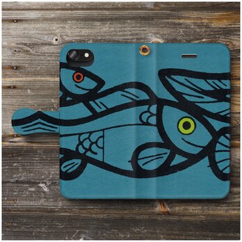【マッチラベル 北欧デザイン レトロ 魚】スマホケース手帳型 全機種 対応 絵画 人気 プレゼント iPhoneXRの画像