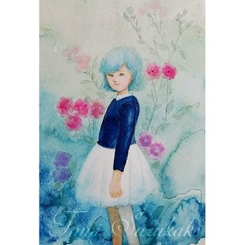 水彩・原画「薔薇と少女」の画像