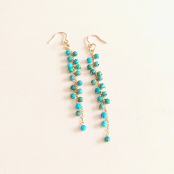 ターコイズシャワーロングピアス（14kgf）
