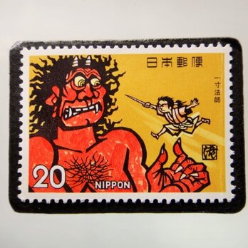 日本　童話「一寸法師」切手ブローチ　5218の画像