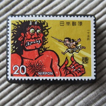 日本　童話「一寸法師」切手ブローチ　5218の画像