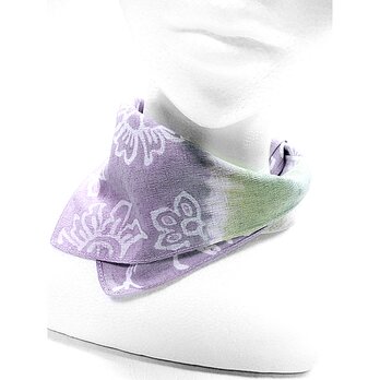 綿ハンカチ&スカーフ（華更紗模様）（絞り染）（青紫色に白色）の画像