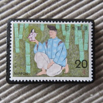 日本　童話「かぐや姫」切手ブローチ　5229の画像