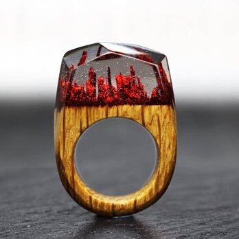 【送料無料】Deep Red Mountain ～Resin Wood Ring～の画像