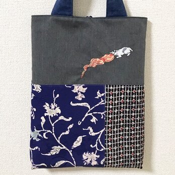 浮世絵刺繍バッグ＊歌川国芳「猫飼好五十三疋・大礒」の猫の画像