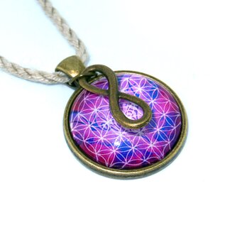 フラワーオブライフ・メビウスの輪・ヘンプ　ネックレス（紫色/銅古美色）（生命の花/神聖幾何学）の画像