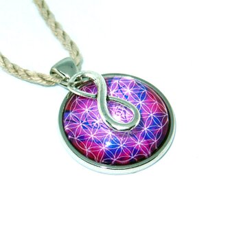 フラワーオブライフ・メビウスの輪・ヘンプ　ネックレス（紫色/銀色）（生命の花/神聖幾何学）の画像