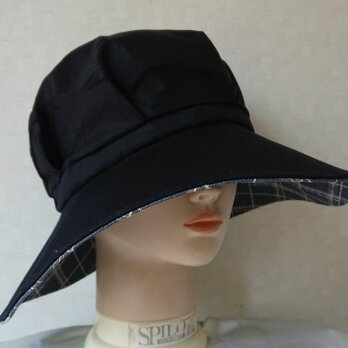 魅せる帽子☆ふんわり涼しい♪綿ローンのリバーシブルキャプリーヌ～ブラック&グレーの画像