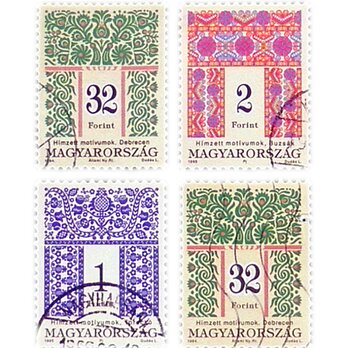 ハンガリー刺繍古切手４枚セット（Hungary Vintage）DA-STE125の画像