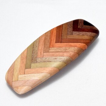 【寄木】手作り木製バレッタ(大)　クロムメッキ金具の画像