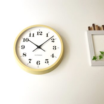 KATOMOKU muku clock 12 イエロー km-97YERC 電波時計 木製 無垢材の画像