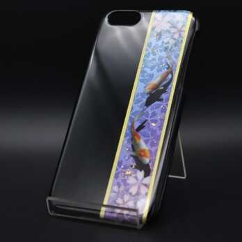 塗装スマホケース(和柄桜鯉[黒紫水])【iPhone678用】