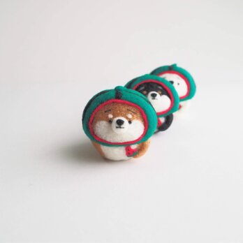 【受注製作】なりきりスイカのまゆ柴犬(赤柴・黒柴・白柴)  羊毛フェルトの画像