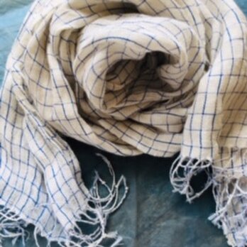 ■手織り/亜麻/単糸極々細ストール/生成り