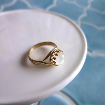 クラウンシリーズ ■ 小粒ラウンド 指輪 ■ ホワイトラブラドライト（レインボームーンストーン）