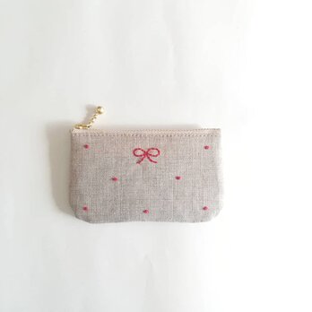 dot coin-purse (linen × red)の画像