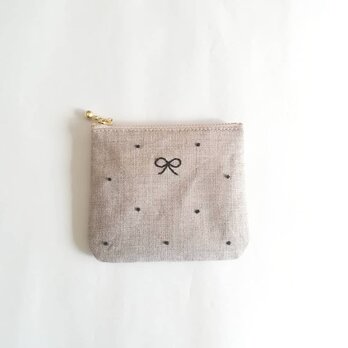 dot square coin-purse (linen × black)の画像