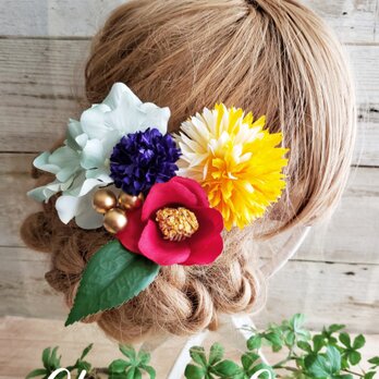 花姫 ミニ椿とマムの髪飾り5点Set No529の画像