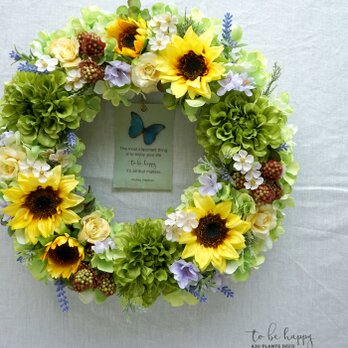 Sunflower Wreath 33cm（造花）の画像