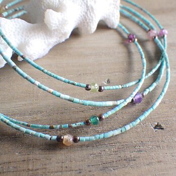 two layered turquoise necklace ジェムとターコイズの2連ネックレス*vermail*の画像