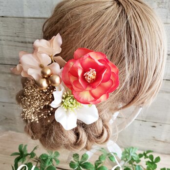 花kirari アンティーク風ローズと紫陽花の髪飾り5点Set No532の画像