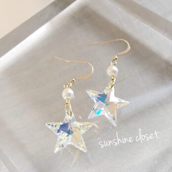 【14kgfフック】swarovski 光のピアス 星 S【パール】の画像