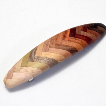 【寄木】手作り木製バレッタ(長)　クロムメッキ金具の画像