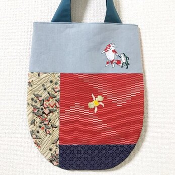 浮世絵刺繍バッグ＊歌川国芳「金魚づくし・ぼんぼん」の金魚と蛙の画像