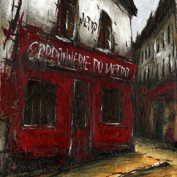 風景画　パリ　油絵「街角の靴屋」の画像